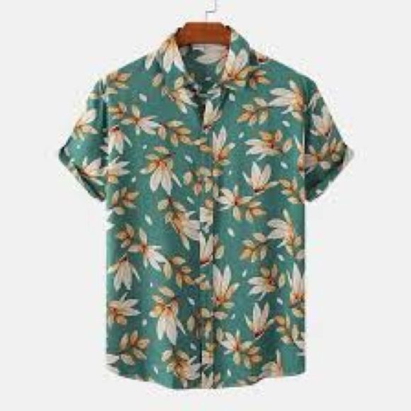 SHEIN Green and White Casual Button Down Shirt with Tropical Print - Picture 7 of 7